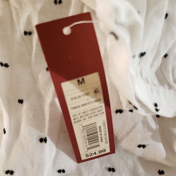 Merona Swiss Dot Polka Dot Cotton Flowy Peasent Top White Navy Sz Medium - Picture 3 of 3